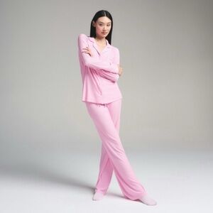 SKIMS Bubblegum Pink Women's Ribbed Pajama Set (Sold Out Set!) BRAND NEW